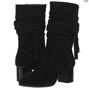 Tahari Johnny Black Suede Mid-Calf Block heel with tie Women's Boots size 8.5